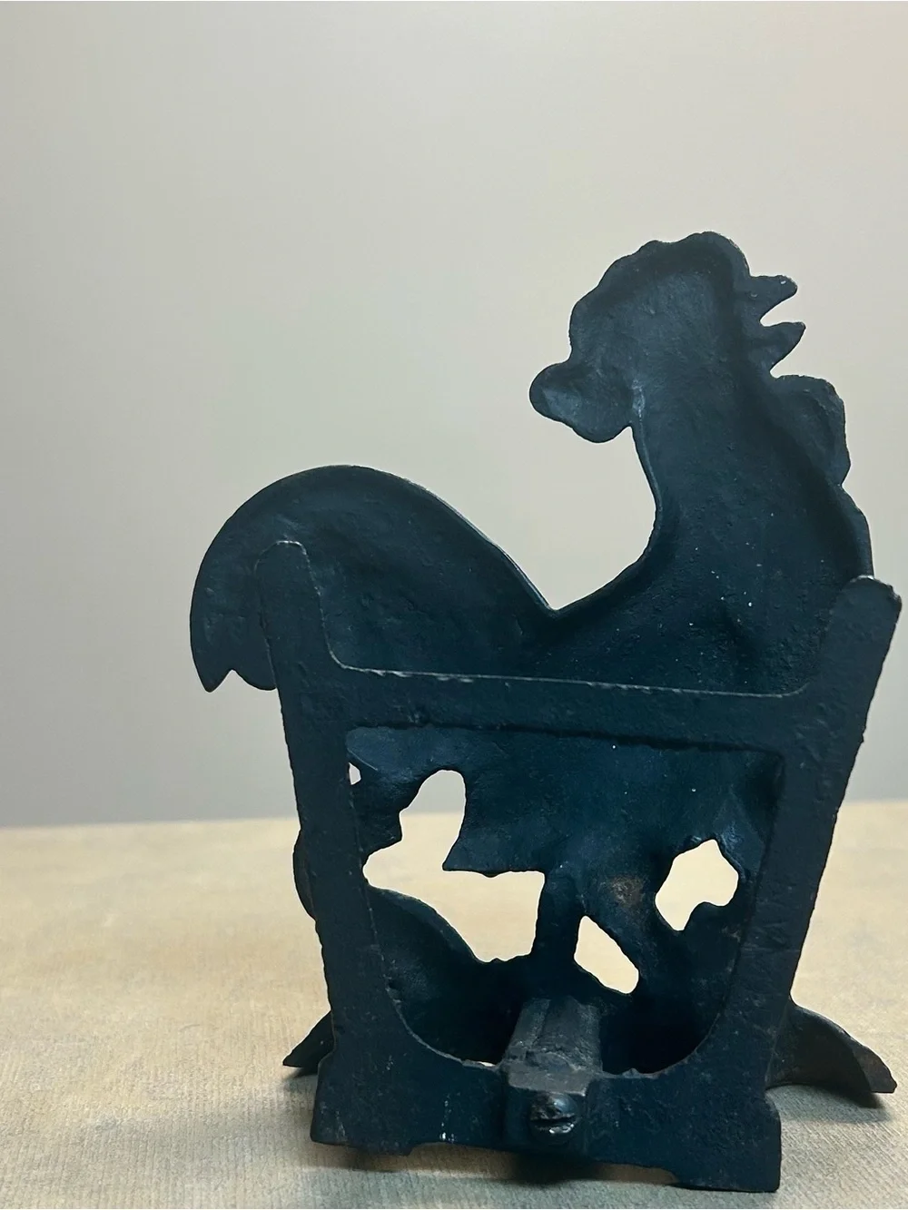 Vintage Cast Iron Rooster Chicken Napkin Holder Black